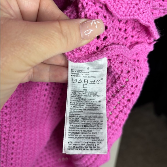 GAP Crochet Sweater Indie Pink Size M Colorful Beach Boho Valentine’s day - Picture 6 of 9